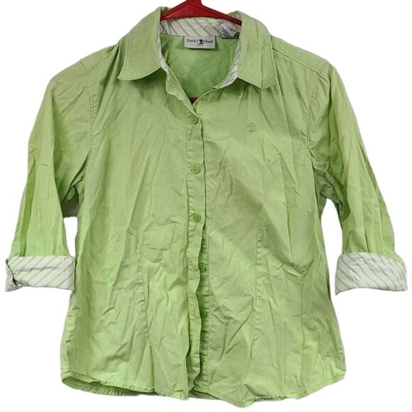 Duck Head Petite PS Lime Green Button Down Shirt Stripe Cuffs Summer Casual Top - Picture 1 of 8